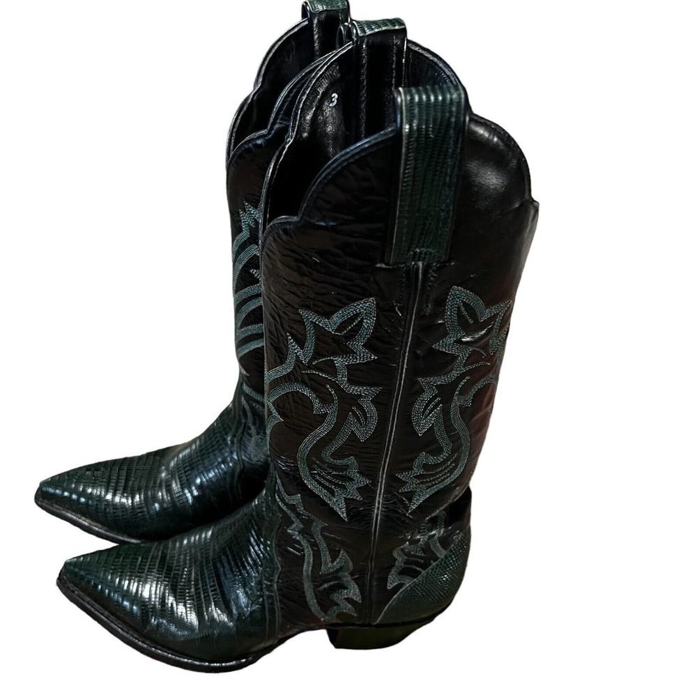 Tony Lama Black and Green Heeled Boots